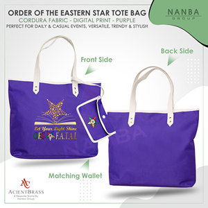 Sac fourre-tout violet avec étoile dorée, la phrase Let Your Light Shine OES F.A.T.A.L |   Sac fourre-tout imperméable violet personnalisé Eastern Star - Product Image 2