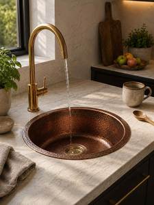 Lavabo de Cobre de Diseño con Aspecto Metálico Rústico para Interiores de Baños Residenciales y Comerciales de Lujo - Product Image 1