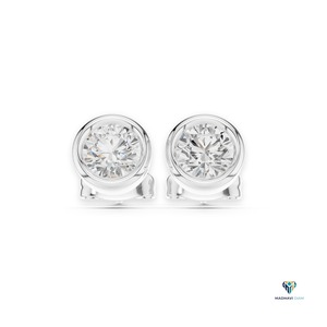 2.50 TCW White <b>Gold</b> Round Lab Grown Diamond Bezel Jewelry Set in 18K <b>Solid</b> <b>Gold</b> - <b>Pendant</b> and Earrings - Product Image 1
