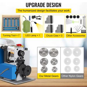 Tornio da banco compatto in metallo 7"x14" 550W con velocità regolabile 2250 RPM, include mandrino a 3 griffe e interfaccia digitale per la lavorazione manuale dei metalli - Product Image 5