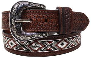 Ceinture en cuir de vachette véritable de luxe de 1.5 pouces faite à la main de style occidental Design floral usiné à la main bord perlé importé d'Argentine - Product Image 5