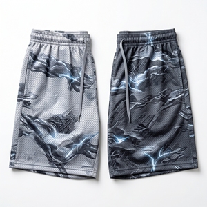 Shorts en maille avec graphisme personnalisé |   Shorts décontractés légers et respirants à séchage rapide, gris fumé bleu cristal, pour la gym et le streetwear - Product Image 4