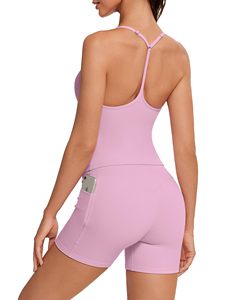 Conjunto de Yoga sin Costuras de 2 Piezas, Top Corto de Cintura Alta y Pantalones Cortos, Color Sólido, Espalda Cruzada, Ropa Deportiva para Mujer - Product Image 1