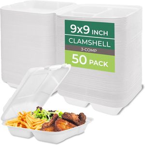 Eco-friendly BPA Free Biodegradable 3 Compartment Sugarcane Clamshell Disposable Food <b>Container</b> with Lid 30 oz for <b>Takeaway</b> Food - Product Image 1