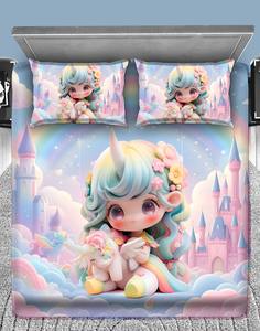 Juego de Ropa de Cama Infantil de 3 Piezas con Diseño de Princesa de Dibujos Animados Impreso en 3D, 100% Poliéster, Ecológico, Resistente a la Decoloración y a las Arrugas, Sábanas para el Hogar - Product Image 2