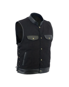 <b>Men</b>’s Street Style Biker Vest Black Riding Waistcoat with Lace Up Sides & Premium Stitching Wholesale Supplier - Product Image 1