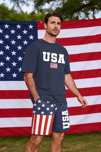4th of July <b>Sets</b> for Men 250th Anniversary USA Shirt American Flag T Shirt Summer Patriotic 2 Piece Short Outfits - Product Image 2