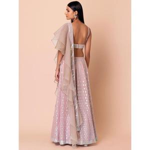 Vestido Zeel Clothing Sweet Pink con Lentejuelas y Georgette, Lehenga Choli Semi-Cosido para Compromiso - Product Image 3