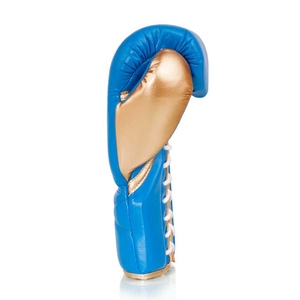 ถุงมือชกมวยสำหรับฝึกซ้อม รุ่น Professional Pro Fighting Fly สีน้ำเงินทอง หนังวัวแท้ สายรัดข้อมือปรับได้ รุ่น AI-BG-501 - Product Image 6