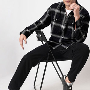 Camisa de Franela a Cuadros Negra para Hombre, Manga Larga, Cuello Camisero, Estilo Casual para Otoño, Tejido Transpirable - Product Image 5