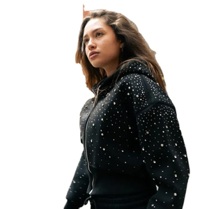 Sweat à capuche oversize à strass, esthétique bling, pour homme, motif étoile en strass, épaules tombantes - Product Image 5