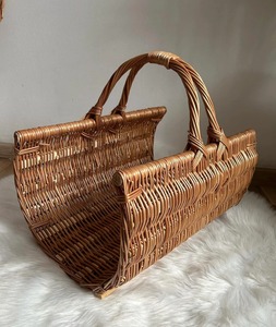 Cesta para Leña de Mimbre Hecha a Mano, de Madera Natural de Sauce, Ideal para Decoración de Chimenea, Jardín e Interiores del Hogar, de la India - Product Image 2