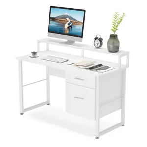 Tribeigns meja komputer Studio ergonomis, furnitur kantor rumah dengan kandang 2 laci meja tulis kantor meja PC