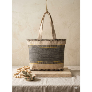 Sac fourre-tout de plage en toile imperméable rayé bleu pour femme, grande capacité, sac à main décontracté à bandoulière avec sangle en cuir - Product Image 2