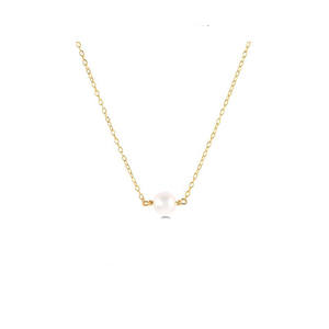 Collier en or véritable 14 carats avec pendentif en perle d'eau douce naturelle, design simple pour la mode féminine, matériau en cuivre - Product Image 2