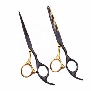 Tijeras Profesionales para Cabello de Acero Inoxidable con Punta Afilada para Diestros, Mango Largo de Cerámica, Duraderas, 28 Dientes, Acabado Negro y Azul - Product Image 2