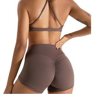 Shorts marron café taille haute effet push-up pour femme, idéal pour la gym, le fitness, le yoga et le cyclisme - Product Image 5