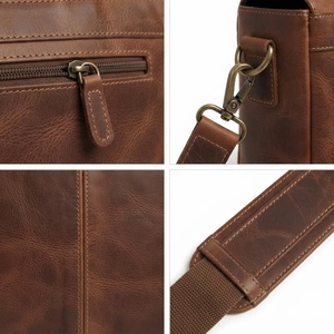 Men's Classic Brown Cow <b>Leather</b> <b>Messenger</b> <b>Bag</b> Adjustable Strap Buckle Closure Durable Business Shoulder <b>Bag</b> - Product Image 3
