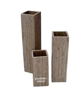 ชุดของตกแต่งหินทราเวอร์ทีนธรรมชาติ ชามและแจกันทำมือ ผู้ผลิตขายส่ง - Product Image 6