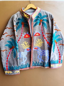 Veste Suzani pour femme avec broderie audacieuse motif Palmes et Soleil, style bohème folklorique, vêtement d'extérieur, manteau cousu artisanal, blazer chic bohème pour femme - Product Image 2