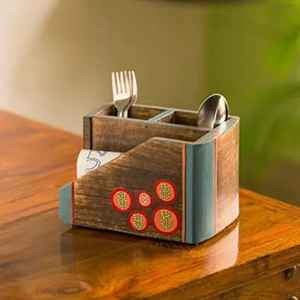 Porte-couverts en bois à deux compartiments, organisateur de couverts rustique, boîte de rangement pour ustensiles de cuisine, support de cuillères et fourchettes pour table - Product Image 5