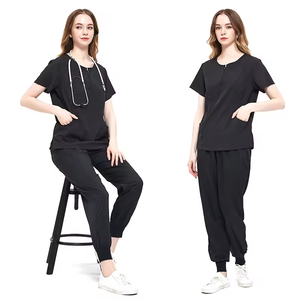 High Quality Elastic Fabric Summer Hospital <b>Scrub</b> <b>Sets</b> Comfortable Unisex Round Neck Nurse <b>Set</b> - Product Image 2