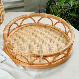 Luxury Woven Handcrafted <b>Tray</b> Customized logo and Sizes Rattan <b>Round</b> <b>Serving</b> <b>Trays</b> Produced in Vietnam - Product Image 1