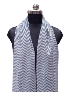 Premium Blue White Zigzag Scarf for Women, 28x80 Inch Handmade <b>Wool</b> Acrylic Stole, Best Quality Soft Fiber Winter <b>Wrap</b> Shawl - Product Image 3