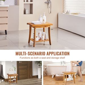 Banc de douche en teck 20 x 14,3 x 17,9, tabouret de douche en bois imperméable avec étagère de rangement, patins antidérapants, capacité maximale de 400 lb, mobilier de salle de bain - Product Image 6