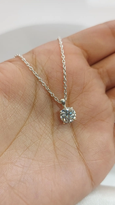 Collier pendentif rond en acier inoxydable avec zircon cubique, serti griffe, chaîne maille forçat, plaqué rhodium, classique, pour usage quotidien, unisexe - Product Image 2