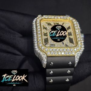 Montre mécanique Ice Look, cadran carré, lunette en cristal, chiffres romains, montre-bracelet unisexe, bijoux de mode - Product Image 4