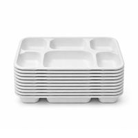 Assiette jetable en papier de canne à sucre 6 compartiments, compatible micro-ondes, plateau alimentaire à base d'amidon pour cafétéria et fête