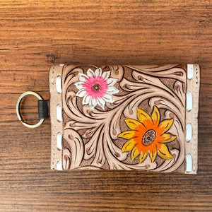 Nouveau Design 2024 Porte-Monnaie Vintage en Cuir Gravé à la Main avec Porte-Clés Portefeuilles à Monnaie Floraux pour Femme en Cuir de Vache Pleine Fleur Véritable - Product Image 5