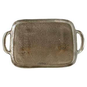 Plateau de service alimentaire en acier métallique de forme ovale martelé avec poignée à motif floral doré pour usage hôtelier au prix le plus bas en provenance d'Inde - Product Image 4
