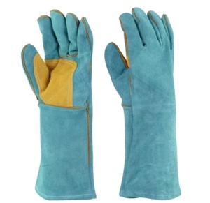 Wholesale 14 Inch Blue <b>Cow</b> Split Leather Welding Gloves High Quality Safety Work Gloves Heat Resistance Waterproof Feature - Product Image 6