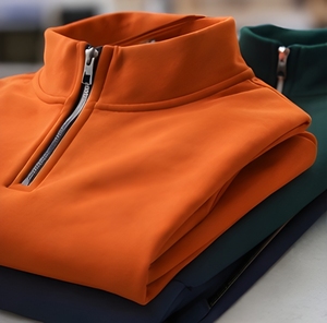 Custom Logo <b>Half</b> Zipper Cotton Fleece Pullover 400 GSM Heavyweight Winter <b>Sweatshirt</b> For <b>Men</b> Bulk Wholesale Supplier - Product Image 5