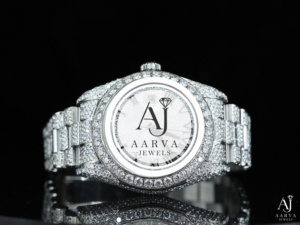 Montre mécanique analogique à cadran blanc en acier inoxydable, bracelet de 20 mm, incrustation de diamants, boîtier rond, bijou de luxe, cadeau - Product Image 3