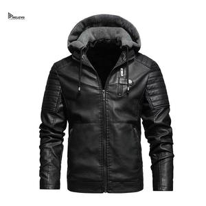 Men’s Leather Jacket with Hood Winter Warm Thick <b>Lined</b> <b>Coat</b> Casual Streetwear Zipper Outerwear OEM Custom Logo - Product Image 4