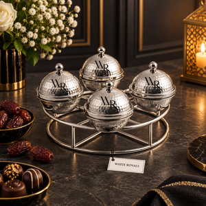 Elegante Juego de Tazones para Servir de Acero Inoxidable Martillado, 4 Piezas con Tapas y Soporte |   Dátiles, Chocolates, Nueces, Frutos Secos, Bocadillos, Dulces, Regalo - Product Image 4