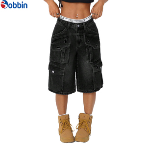 Vaqueros Cargo Holgados de Moda Sencilla para Mujer, de Pierna Ancha, Lavables, Estilo Boyfriend, con Bolsillos Laterales, de Mezclilla hasta la Rodilla, Ideales para Verano - Product Image 1