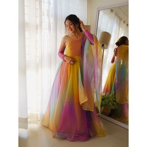 DISEÑADOR DE SEDA ORGANZA DIGITAL ESTAMPADO CON DUPATTA MULTI COLOR - Product Image 1