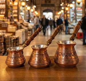 Cafetera Turca de Cobre Hecha a Mano, Olla para Preparar Café Árabe, Cezve, Olla Calentadora de Café para Cocina o Cafetería - Product Image 1