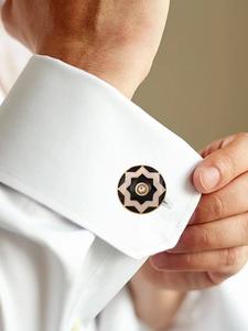 Luxury Gold Plated Black Enamel Round Cufflinks for Men Star Pattern Formal Shirt <b>Accessories</b> <b>Wedding</b> Business Gift Cuff Links - Product Image 1