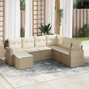 Conjunto de Sofás de Jardín Beige de Ratán para 6 Personas, Muebles de Exterior Resistentes a la Intemperie, Diseño Contemporáneo - Product Image 3