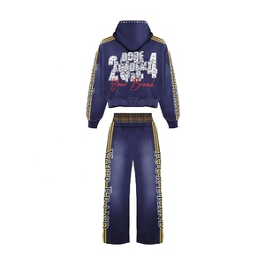 Ensemble de survêtements unisexes haut de gamme pour l'hiver, style streetwear, à capuche, grandes tailles, respirant, personnalisable avec strass, couleur unie - Product Image 2
