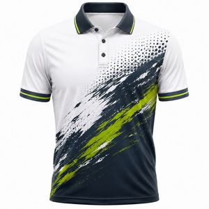 T-shirt sportif pour homme à manches courtes, imprimé numérique, respirant, séchage rapide, en maille polyester-coton, blanc, bleu marine, vert, haute qualité - Product Image 1