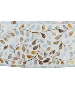 Handcrafted Modern <b>Round</b> Mother of Pearl Inlay Coffee <b>Table</b> with <b>Gold</b> Metal Base White Floral Mosaic Design for Home & Hotel Use - Product Image 4