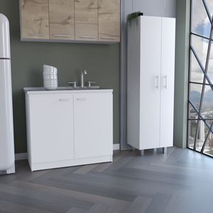Set Cucina Bianco a 4 Ante in 2 Pezzi con Lavello Multiuso e Mobile Dispensa - Product Image 1