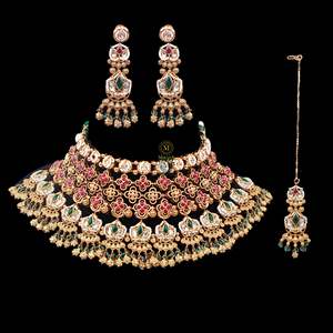 Shaurya Antique Gold Plated Bridal Choker Set with Zircon Earrings - Product Image 1