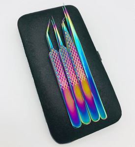 Eyelash Tweezer Stainless Steel Multi Plasma Plated Color And Diamond Grip Pattern Tweezer For Lash Extension - Product Image 4